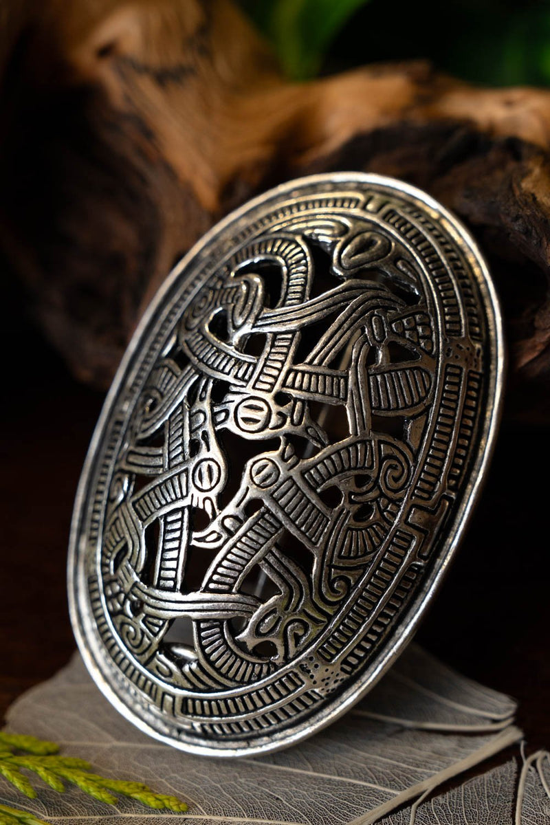 Broche tortue viking de style Jelling, argentée, prix à l’unité