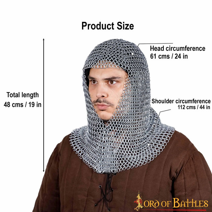 Coifa de cota de malha, galvanizada, argolas redondas sem rebites