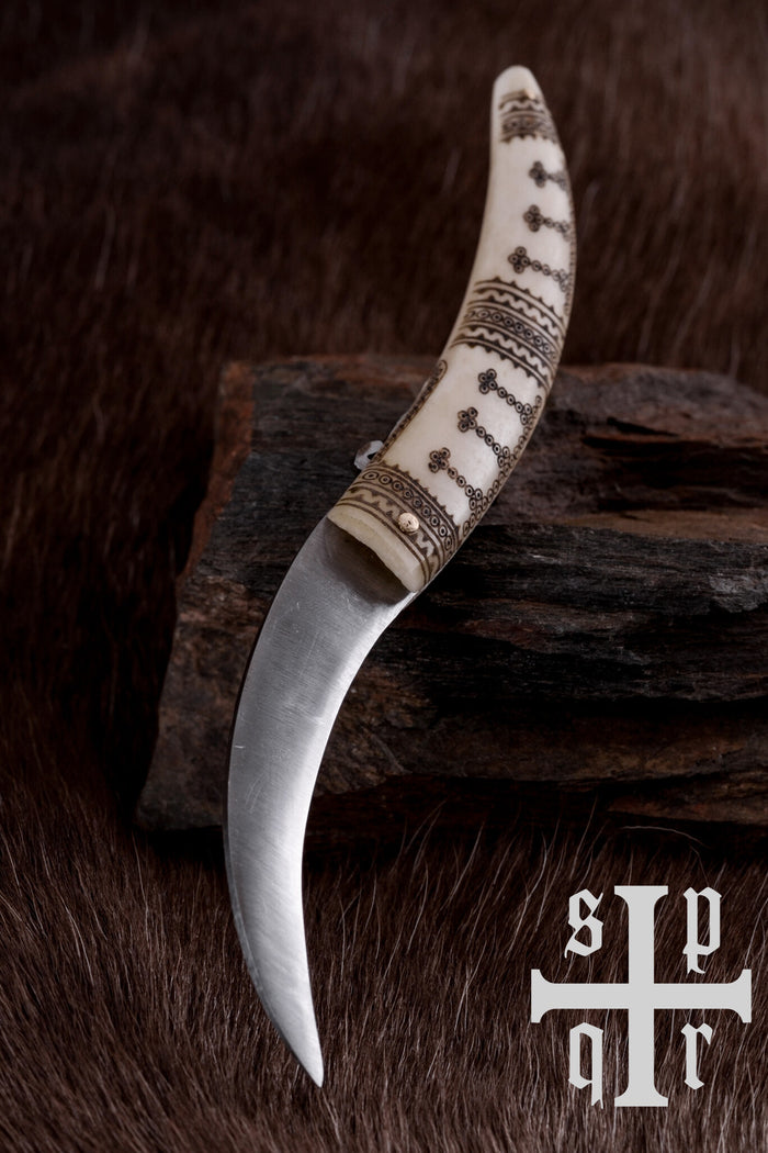 Viking folding knife, bone grip, semi-sharp