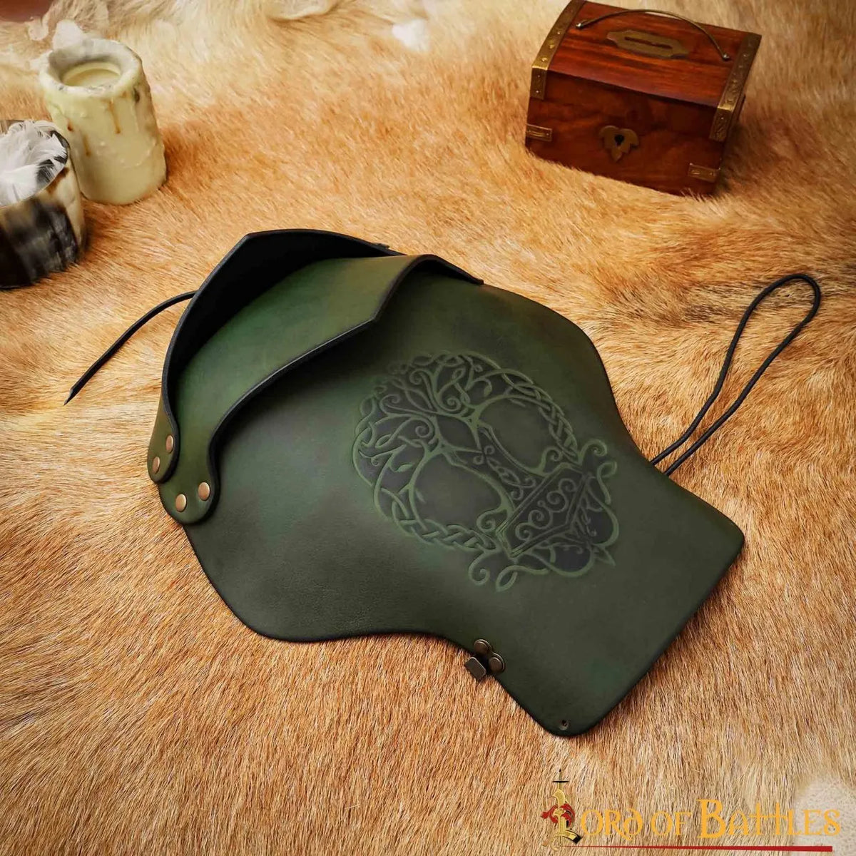 Nahkainen pauldron Yggdrasil Mjolnir, ruskea