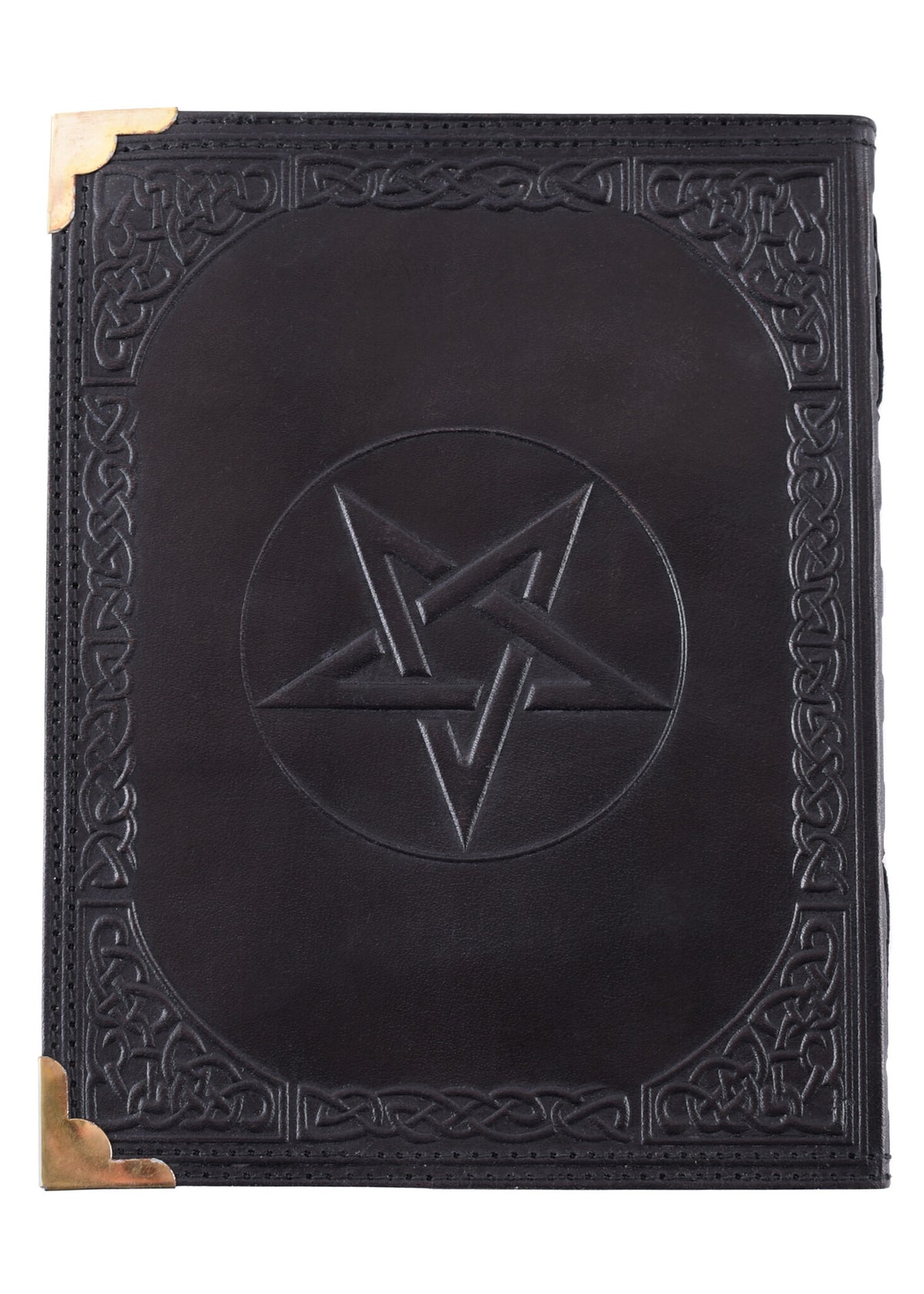 Svart läderbok med pentagram