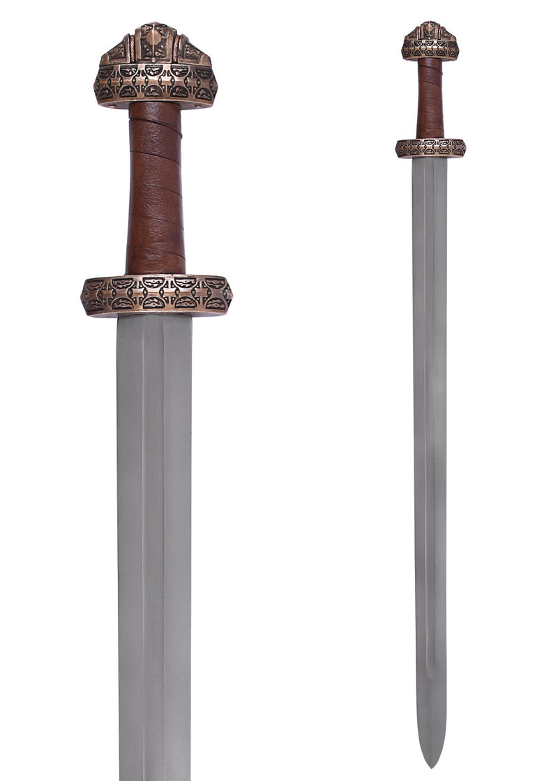 Spada vichinga dell’isola di Eigg, impugnatura in cuoio, temprata, semi-affilata