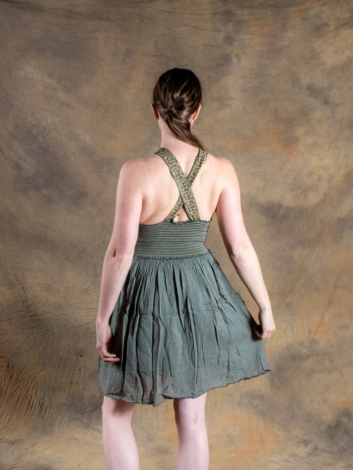 Göttinnenkleid Persephone kurz, naturgrün