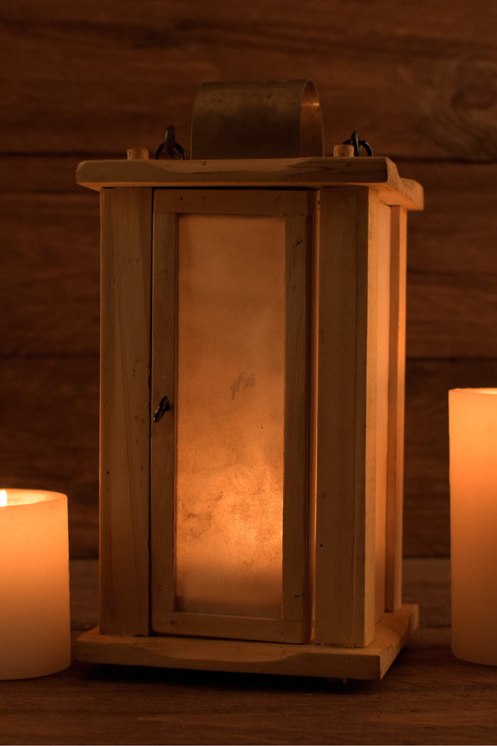 Wooden lantern with parchment windows