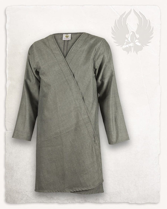 Caftano vichingo, grigio, misto lana a motivo spigato