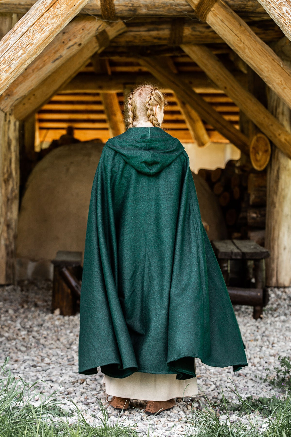 Średniowieczny płaszcz Karen, zielony, mieszanka wełny