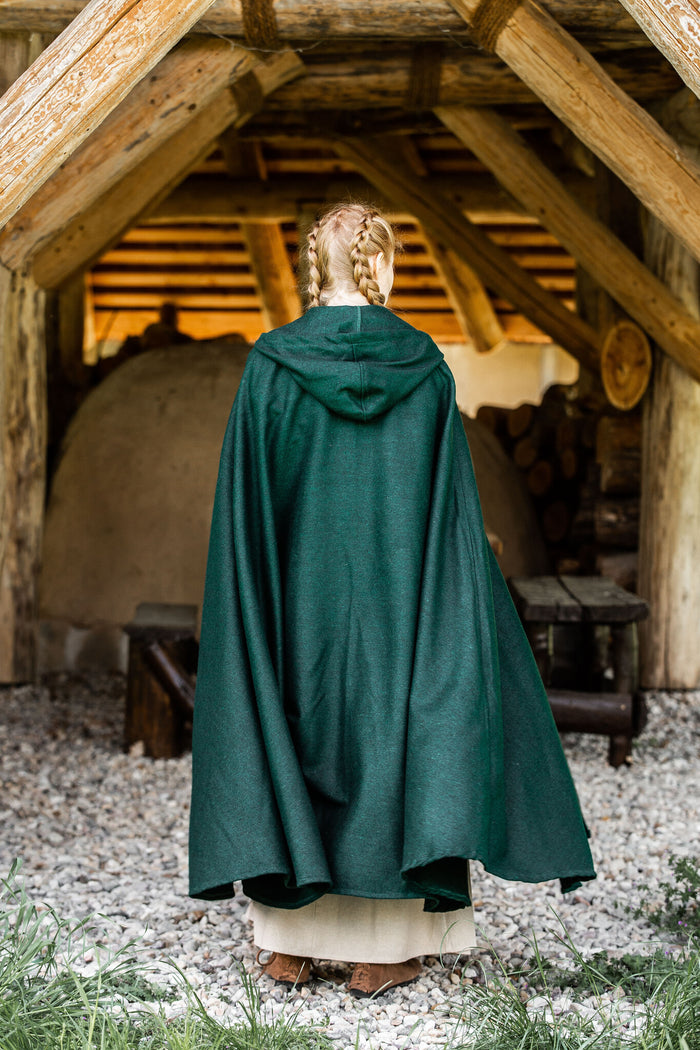 Średniowieczny płaszcz Karen, zielony, mieszanka wełny