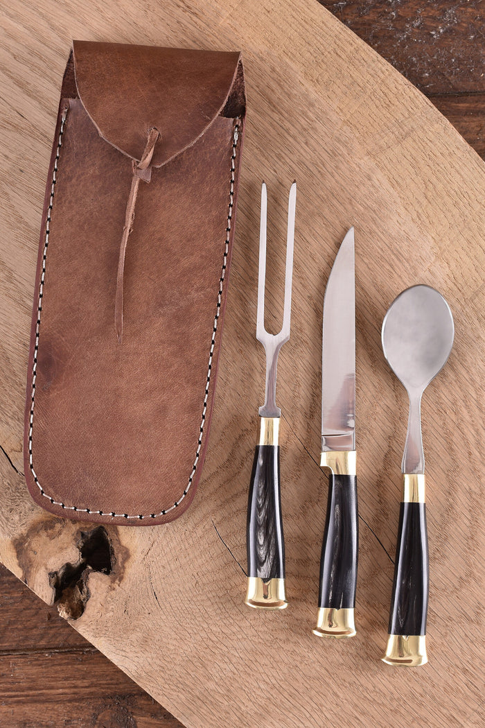 Hoornen bestekset met hoes, roestvrij staal