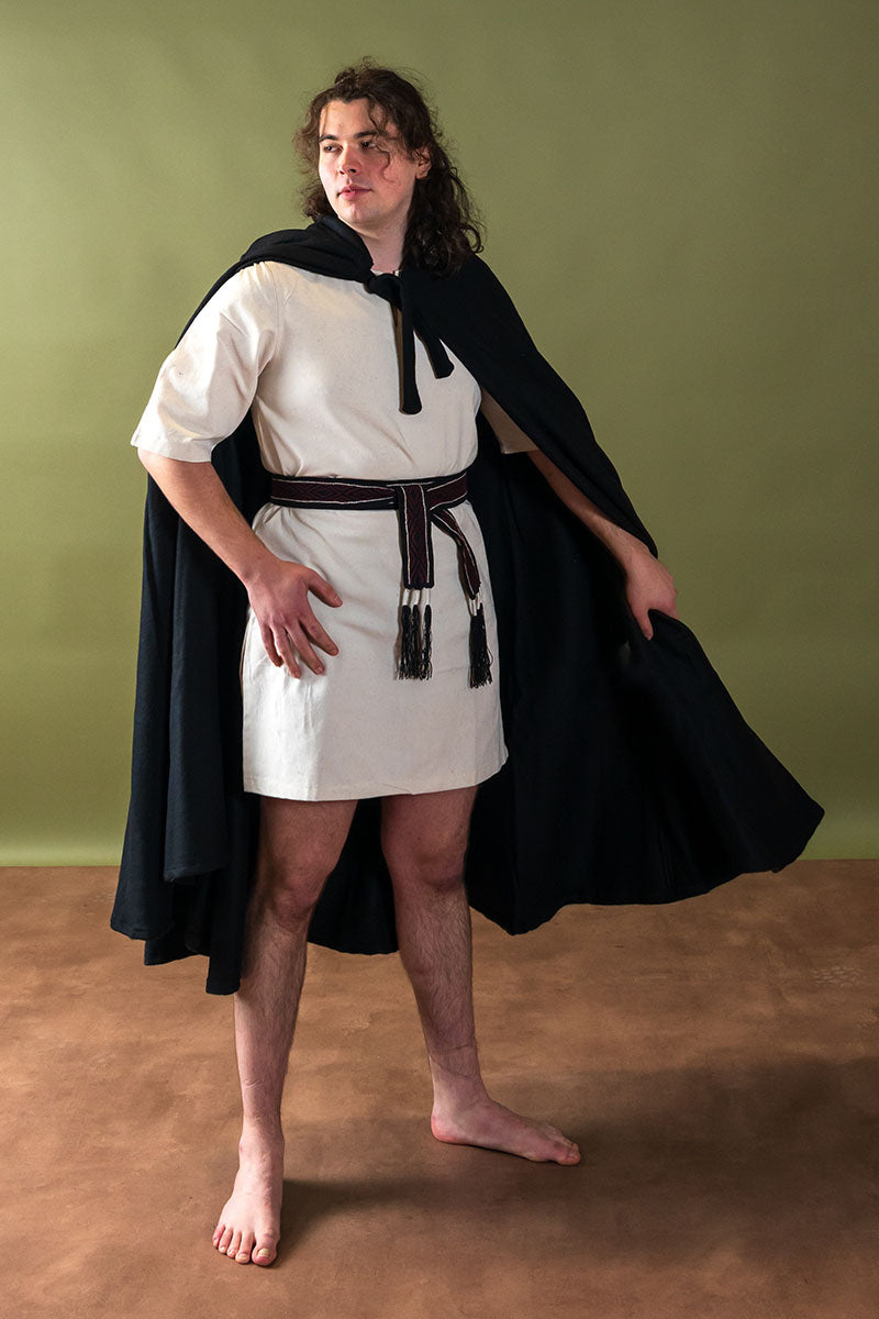 Manto medieval Karen, negro, mezcla de lana