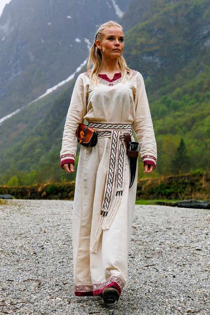 Robe viking Lagertha, naturel-rouge