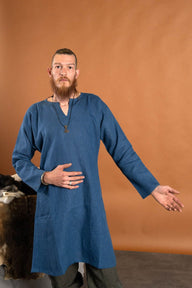 Keskiaikainen tunika Eirik, pellava, sininen