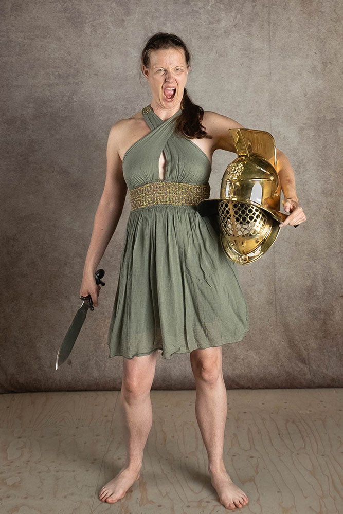 Göttinnenkleid Persephone kurz, naturgrün