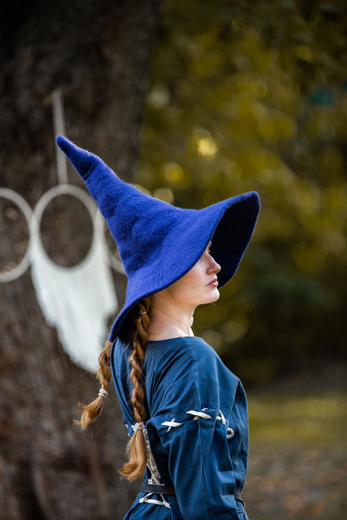 Witch hat, wool felt, blue