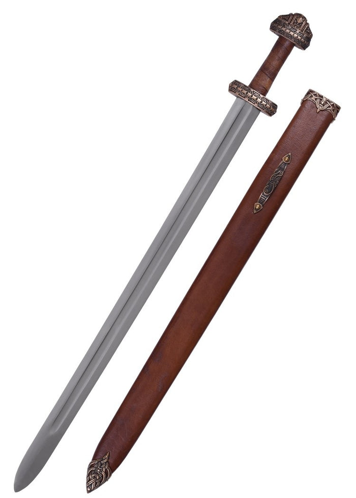 Espada vikinga de la isla de Eigg, empuñadura de cuero, semi-afilada