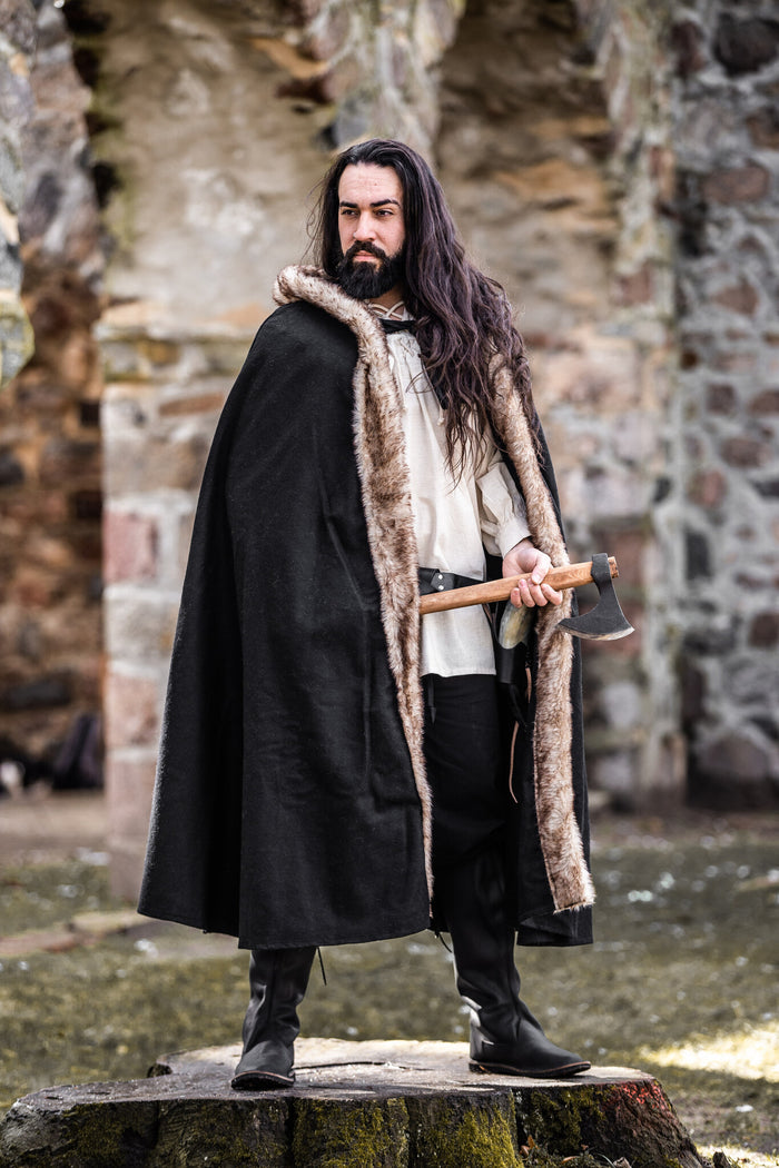 Viking cloak Fjell, black, wool mix