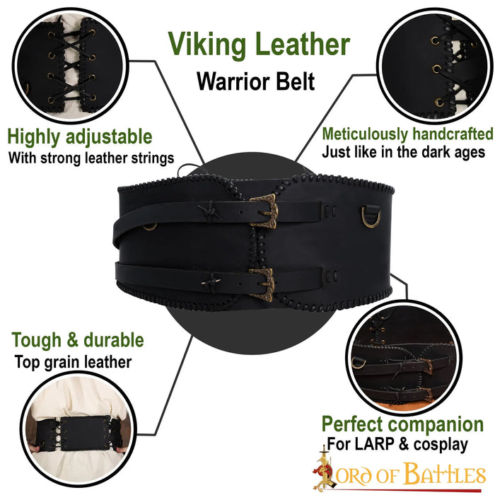 Brede Viking riem, zwart