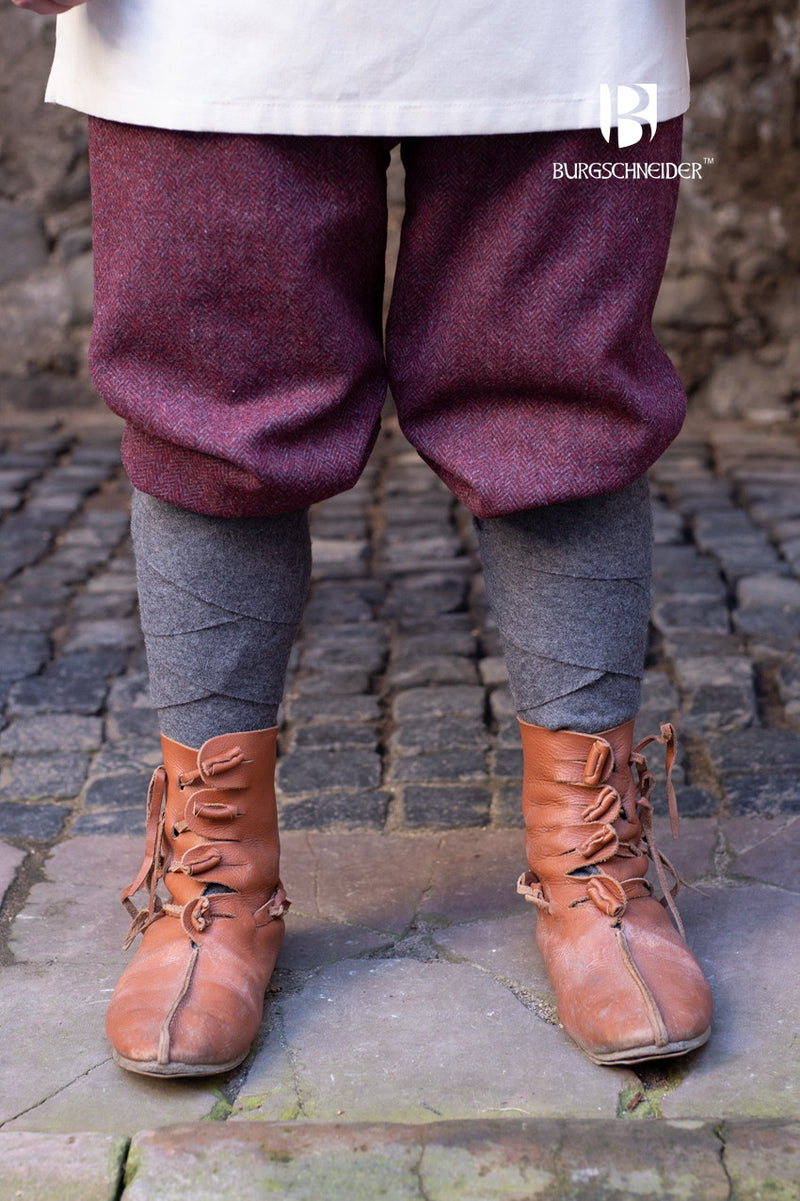 Pantalón vikingo Ivar con motivo de espiga, mezcla de lana, rojo burdeos