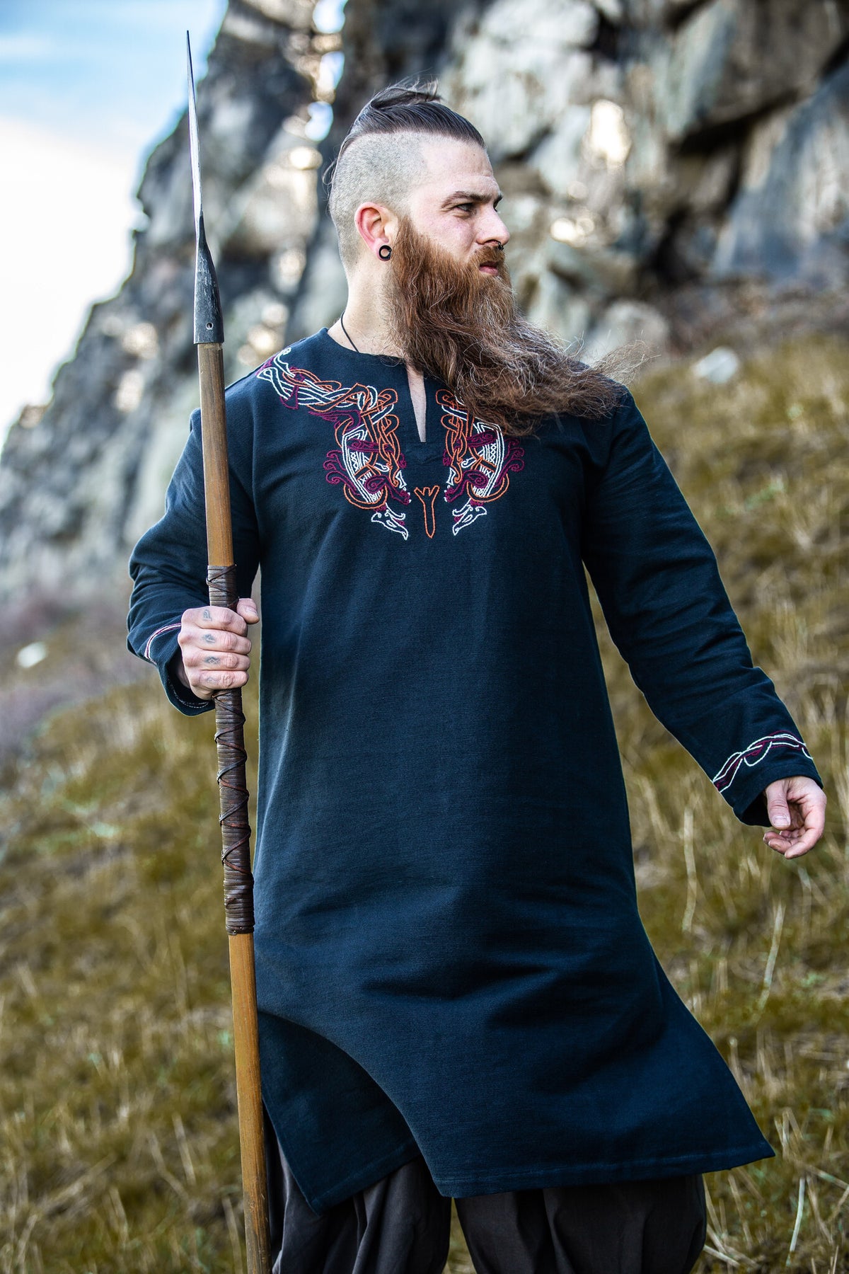Viking tuniek Snorri, zwart-rood