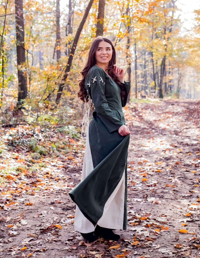 Medieval dress Larina, green-naturel