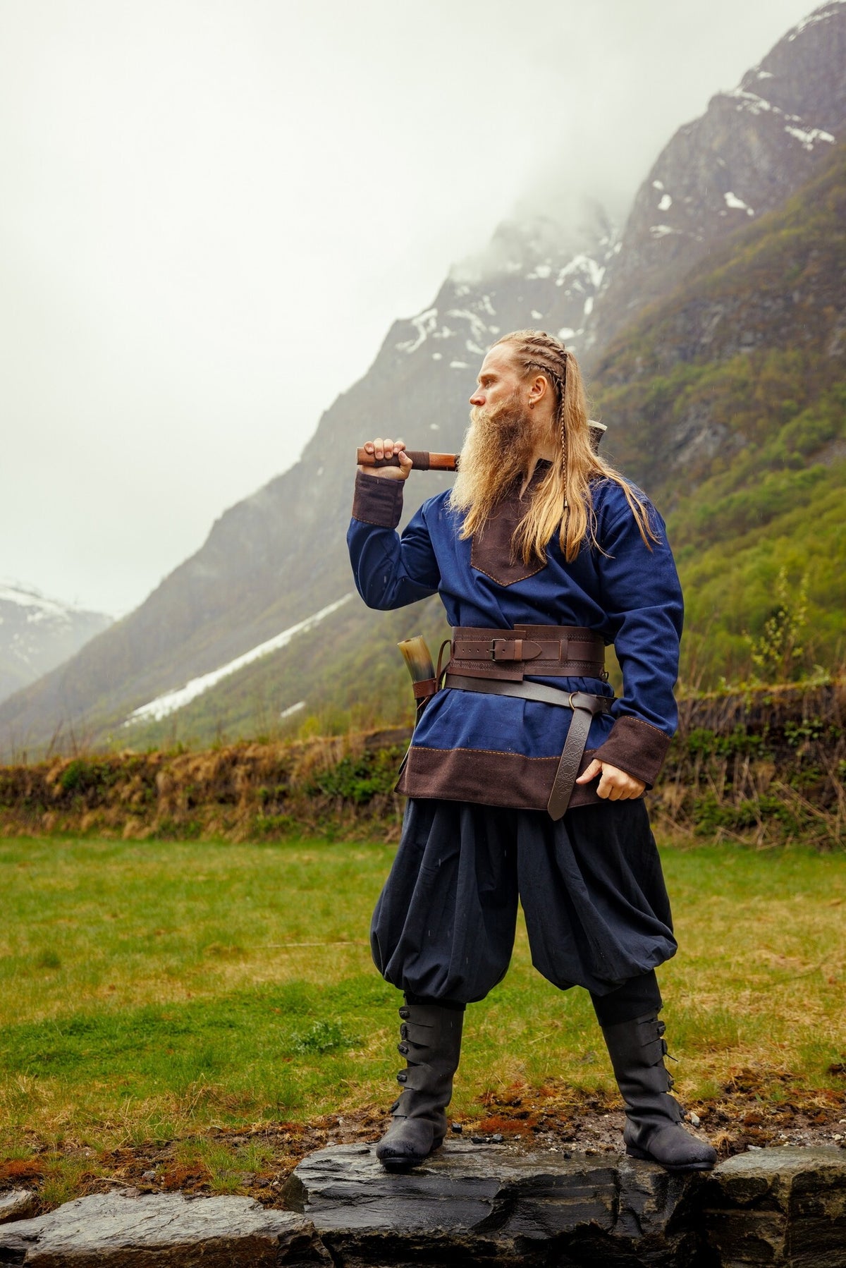 Vikingetunika Roland, uldmix, blå