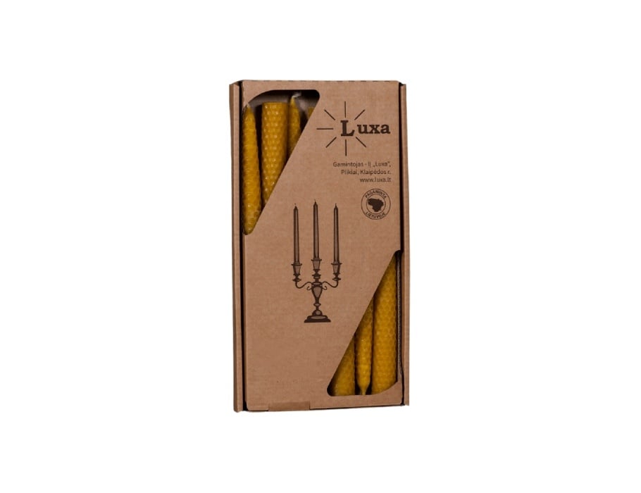 Gerolde bijenwaskaars 24 cm, set van 7