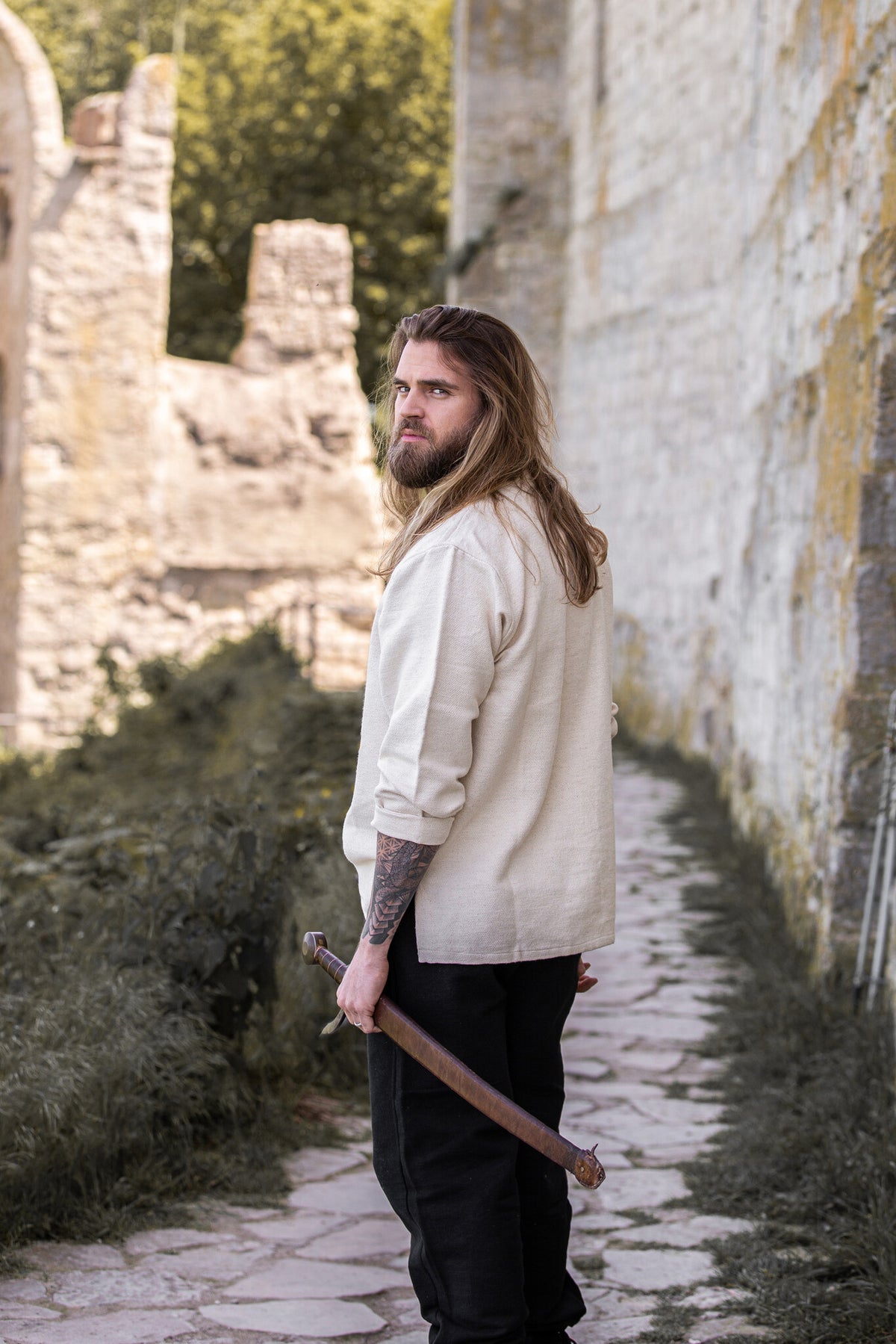 Dik katoenen hemd, crème