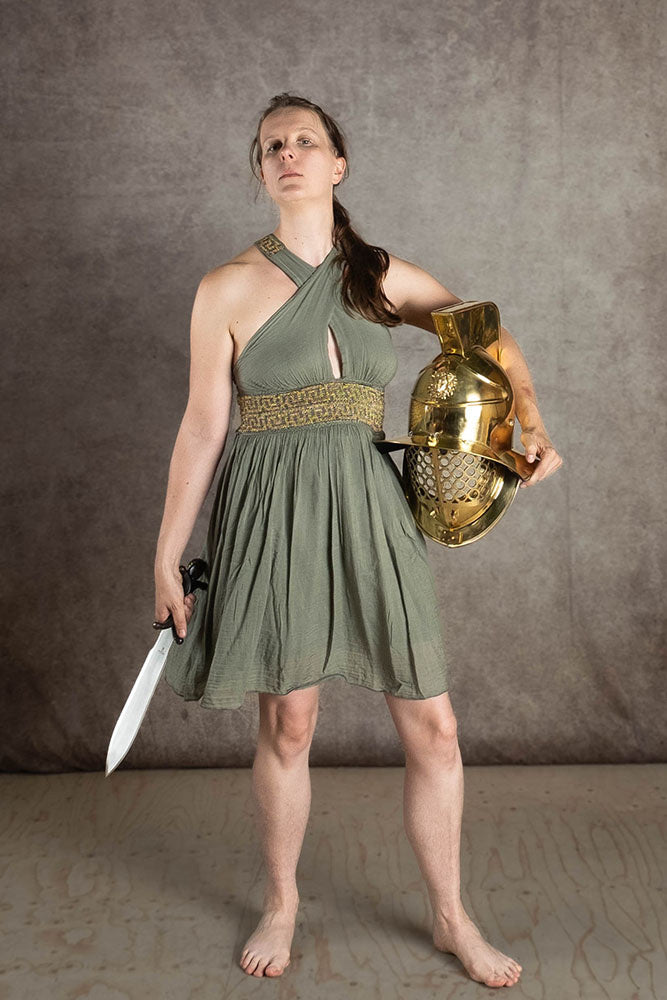 Göttinnenkleid Persephone kurz, naturgrün