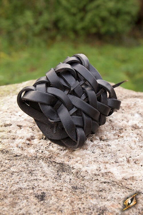 Pulsera trenzada, negra, cuero