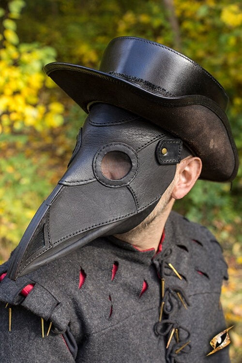 Masque de médecin de la peste en cuir, noir