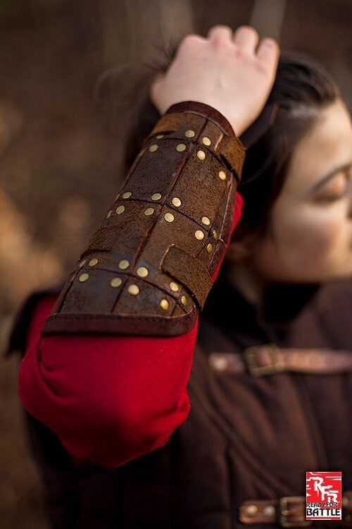 Fighter leren bracers, onderarmbeschermers, bruin