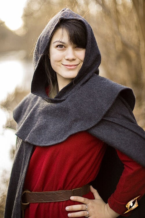 Middelalderlig kappe med hætte Thomas, grå, uldblanding