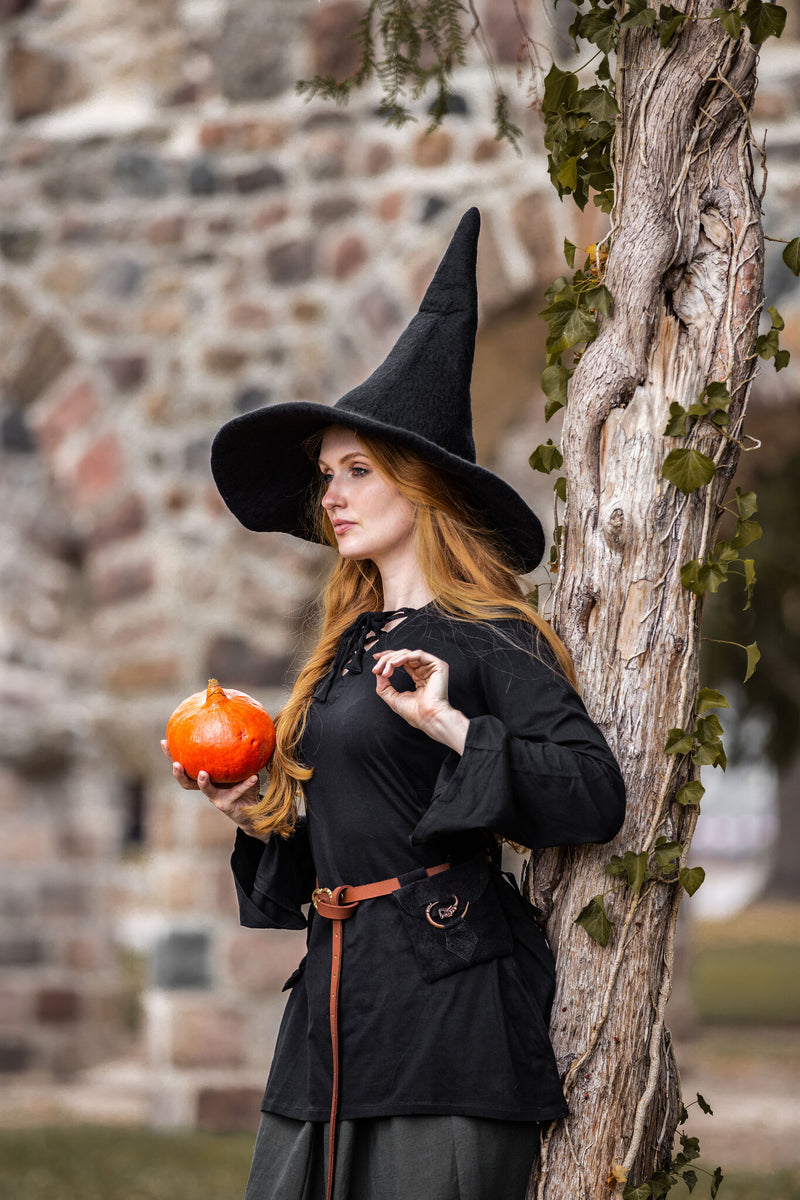 Kapelusz czarownicy, czarny, filc wełniany