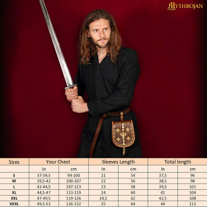 Wikińska tunika Eirik, lniana, niebieska