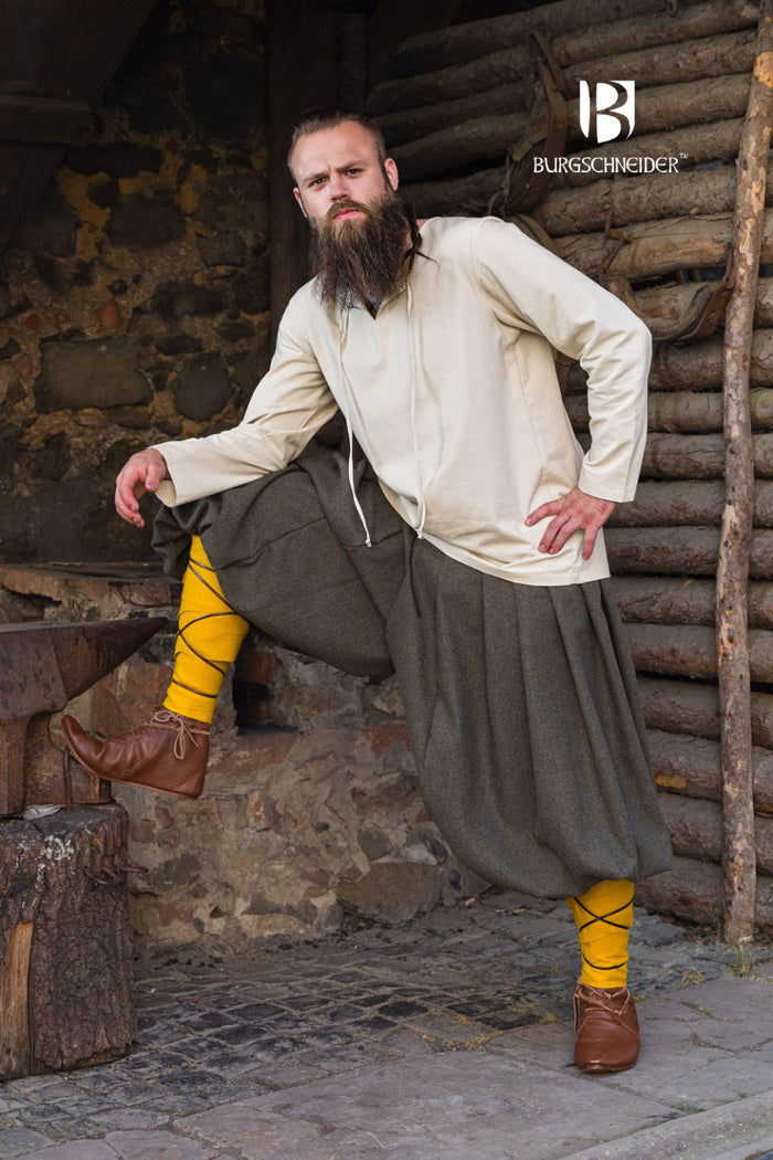 Rusvik vikingebukser Borys, sildebensmønster, oliven/grå, uldmix