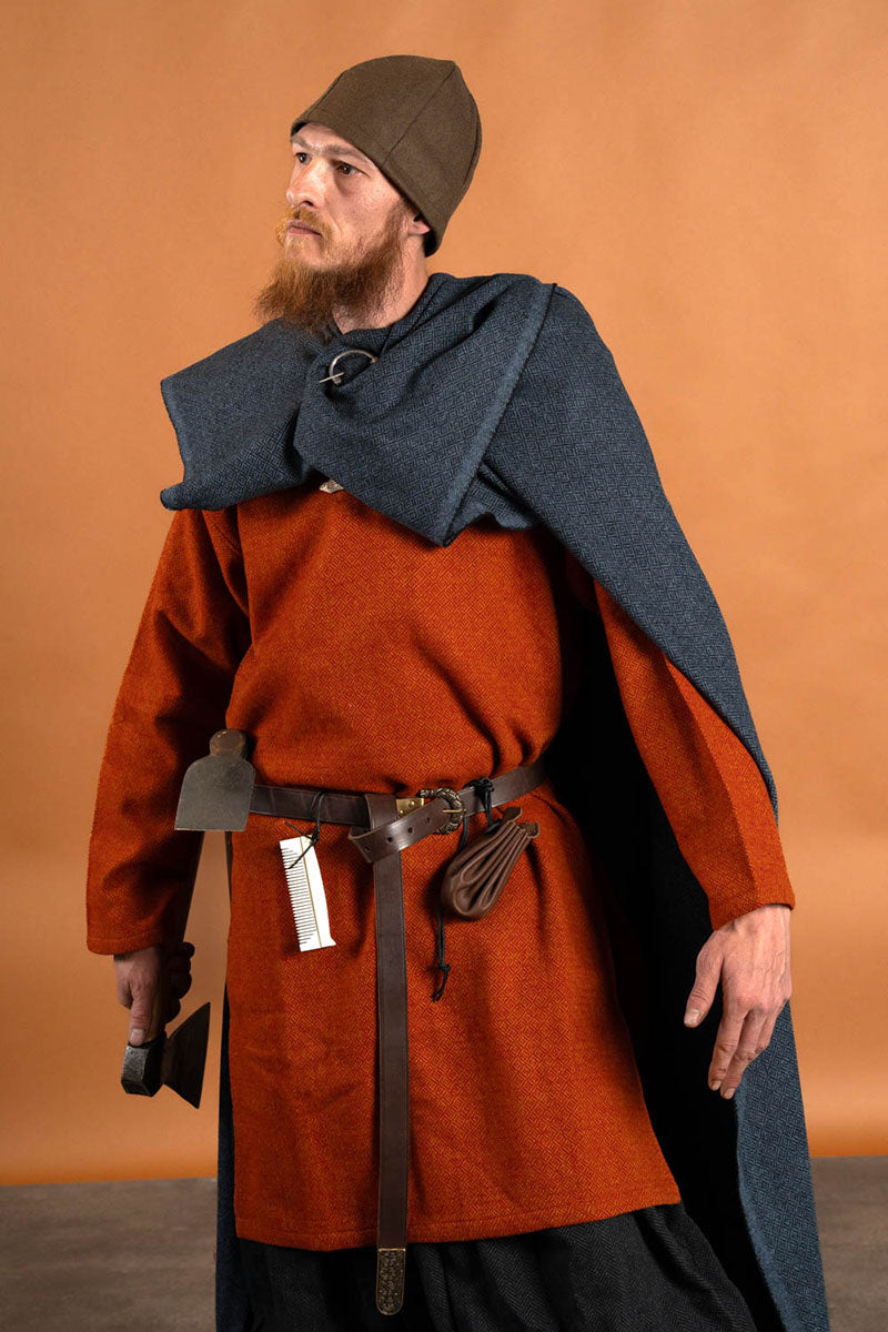 Wikinger Mantel Hjalmar mit Diamantbindung, Wolle, blau schwarz