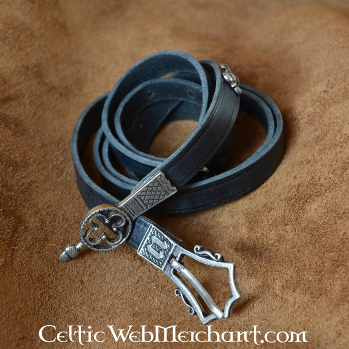 Luxe Gotische riem, verzilverd, 151 cm, bruin