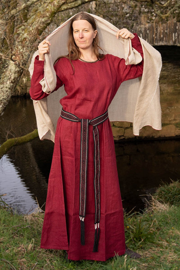 Vestido vikingo Helga, lino, rojo