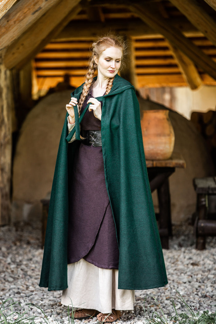 Średniowieczny płaszcz Karen, zielony, mieszanka wełny