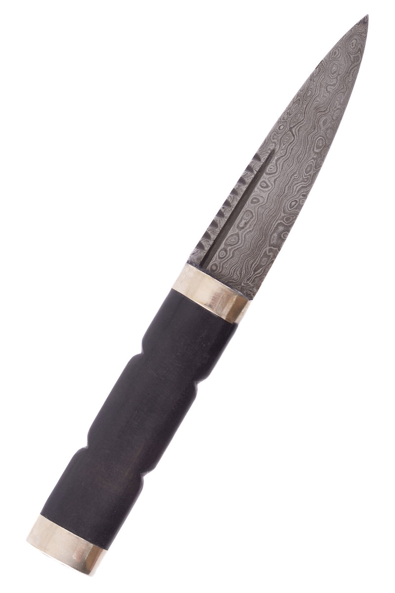Sgian Dubh of Damascus steel, semi-sharp