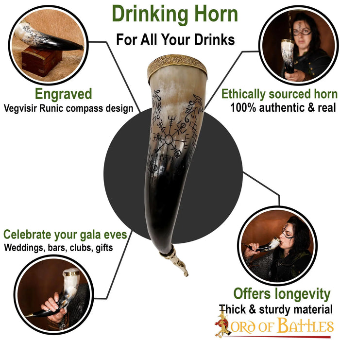 Viking drinking horn Jormungandr and Vegvisir, 300-400 ml
