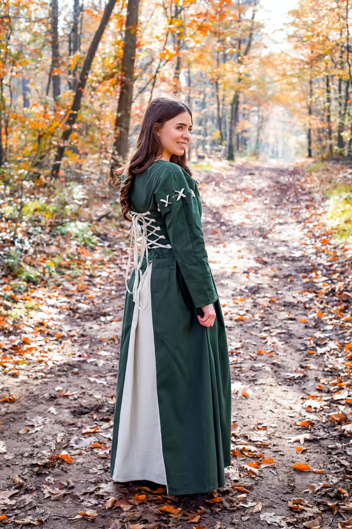 Medieval dress Larina, green-naturel