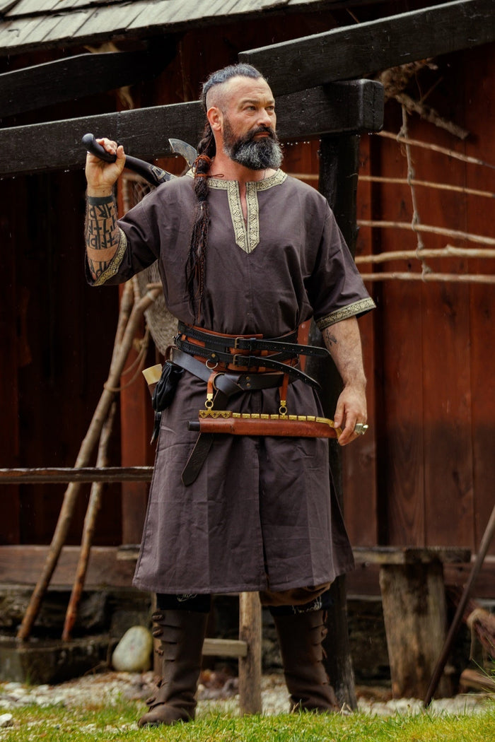 Celtic tunic, short sleeves, dark brown