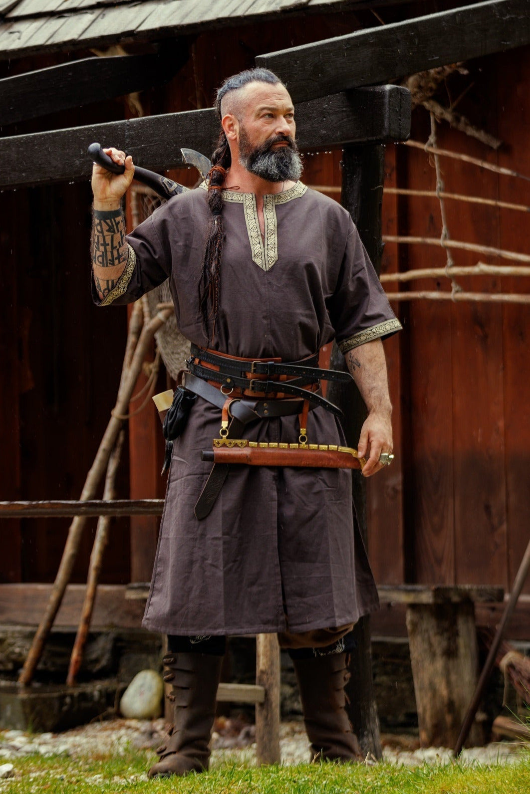 Celtic tunic, short sleeves, dark brown