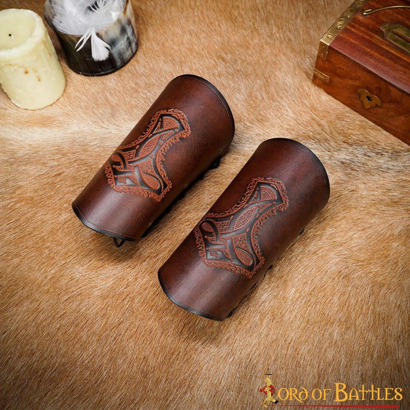 Brazales de cuero Mjolnir, protectores de antebrazo