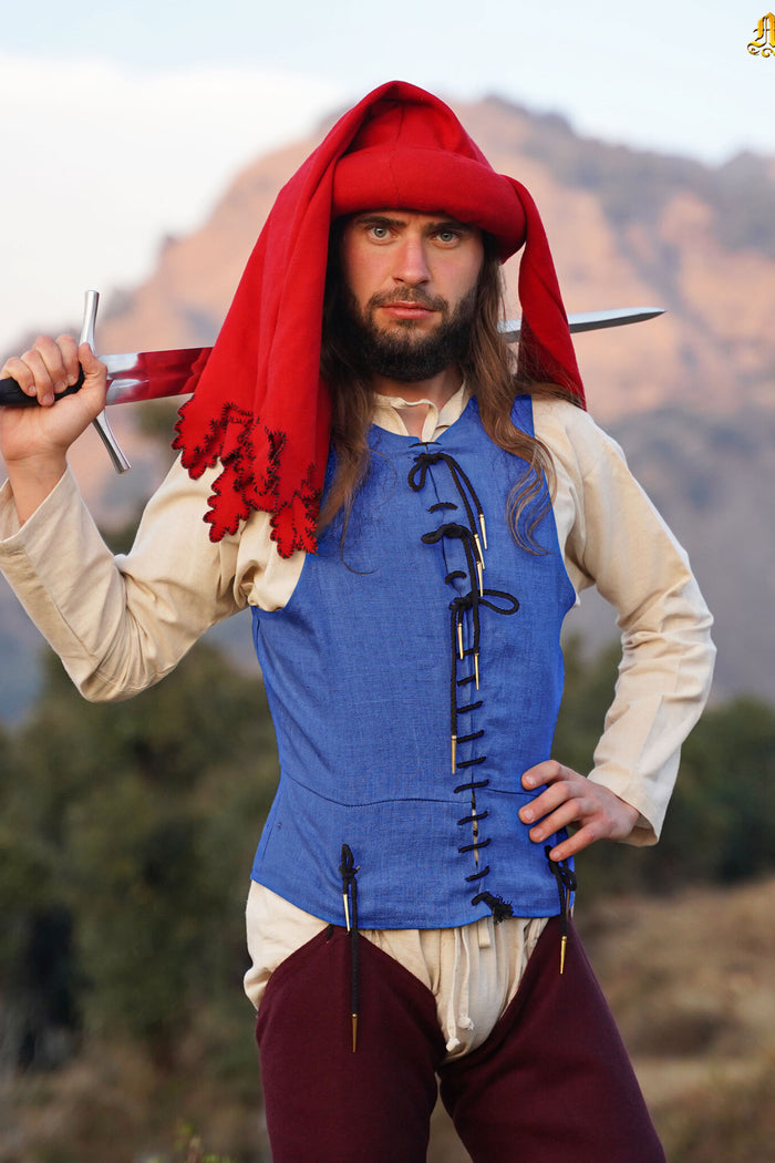 Pourpoint du 14e-15e siècle, laine, bleu