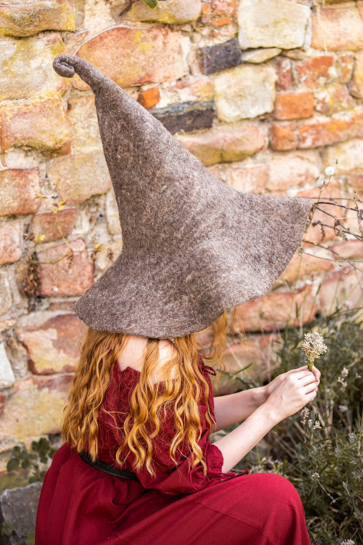 Witch hat, natural-brown, wool felt