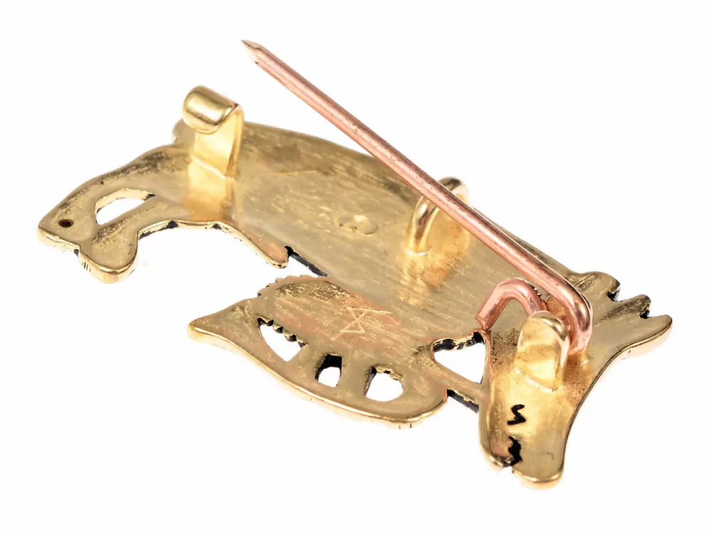 Pilgrimsbadge svin med sækkepibe, forsølvet bronze