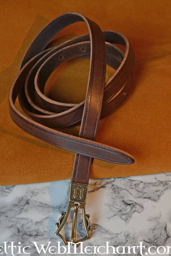 Gotische riem, 15e eeuw, messingen gesp, 151 cm, bruin