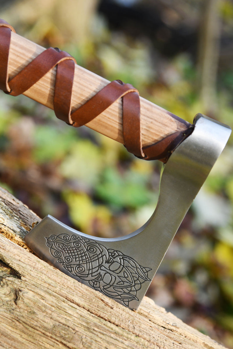 Viking bearded axe, type C, engraved, semi-sharp