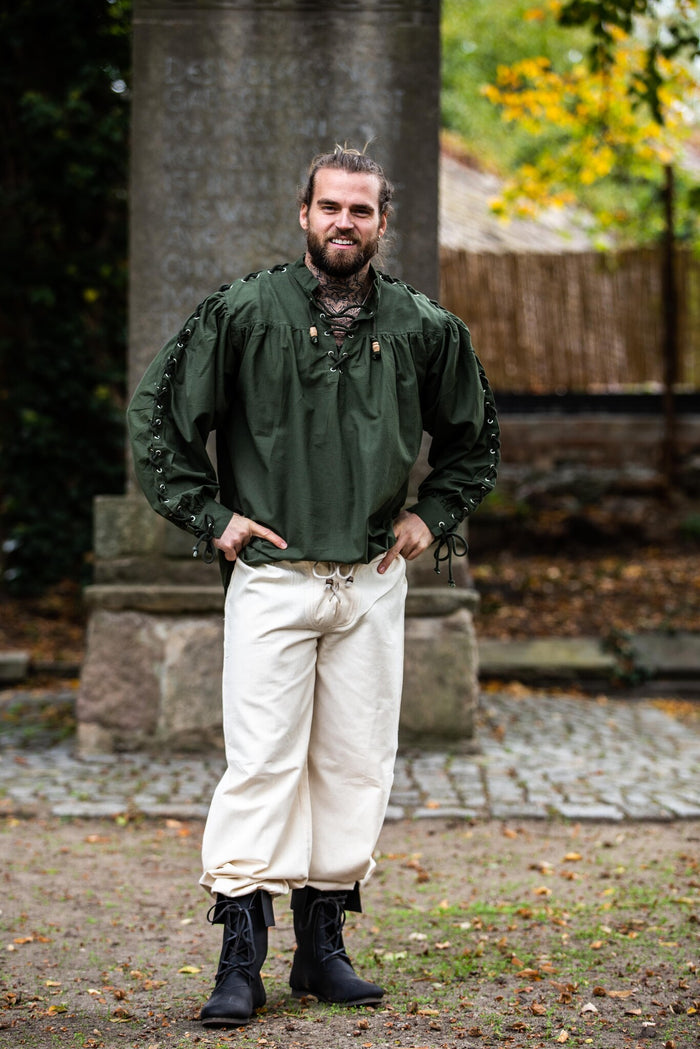 Piratskjorte med snører, grøn